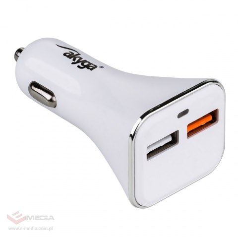 Ładowarka samochodowa AKYGA AK -CH-08 12V 2xUSB 3000mA biała Quick Charge 3.0