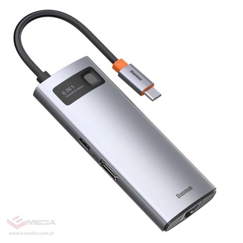 HUB Baseus Metal Gleam 6w1 USB-C - USB-C PD 100W 1x HDMI 4K 30Hz 3x USB-A 3.2 1x RJ45 - szary