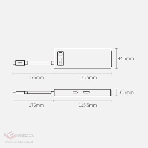 HUB Baseus Metal Gleam 6w1 USB-C - USB-C PD 100W 1x HDMI 4K 30Hz 3x USB-A 3.2 1x RJ45 - szary