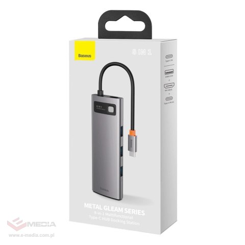 Hub Baseus Metal Gleam 8w1 USB-C - USB-C PD 100W 1x HDMI 4K 30Hz 1x czytnik kart SD i microSD 3x USB-A 3.2 1xRJ45 - szary