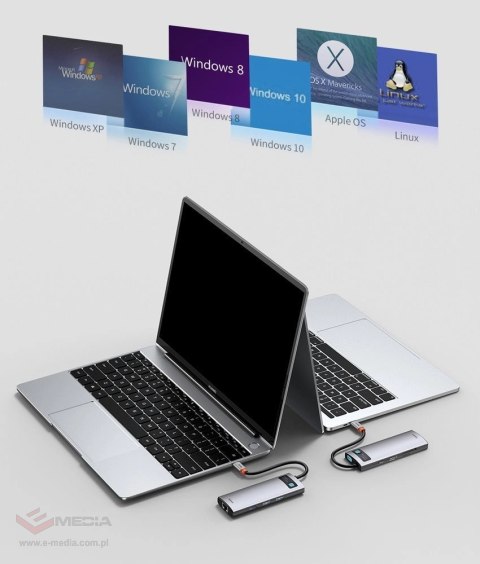 Hub Baseus Metal Gleam 8w1 USB-C - USB-C PD 100W 1x HDMI 4K 30Hz 1x czytnik kart SD i microSD 3x USB-A 3.2 1xRJ45 - szary
