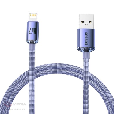 Baseus Crystal Shine Series kabel przewód USB do szybkiego ładowania i transferu danych USB Typ A - Lightning 2,4A 1,2m fioletow