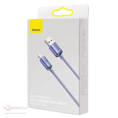 Baseus Crystal Shine Series kabel przewód USB do szybkiego ładowania i transferu danych USB Typ A - Lightning 2,4A 1,2m fioletow