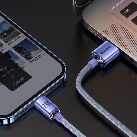 Baseus Crystal Shine Series kabel przewód USB do szybkiego ładowania i transferu danych USB Typ A - Lightning 2,4A 1,2m fioletow