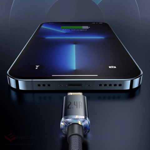 Baseus Crystal Shine Series kabel przewód USB do szybkiego ładowania i transferu danych USB Typ A - Lightning 2,4A 1,2m fioletow