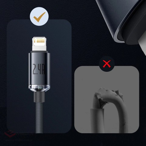 Baseus Crystal Shine Series kabel przewód USB do szybkiego ładowania i transferu danych USB Typ A - Lightning 2,4A 1,2m fioletow