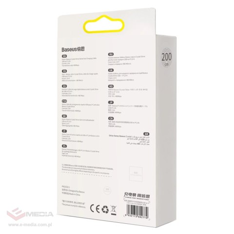 Baseus Crystal Shine Series kabel przewód USB do szybkiego ładowania i transferu danych USB Typ A - Lightning 2,4A 2m czarny (CA