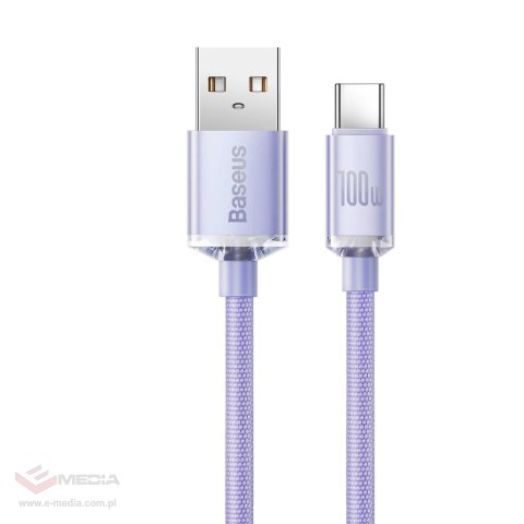 Baseus Crystal Shine Series kabel przewód USB do szybkiego ładowania i transferu danych USB Typ A - USB Typ C 100W 1,2m fioletow