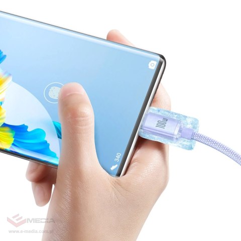 Baseus Crystal Shine Series kabel przewód USB do szybkiego ładowania i transferu danych USB Typ A - USB Typ C 100W 2m fioletowy 