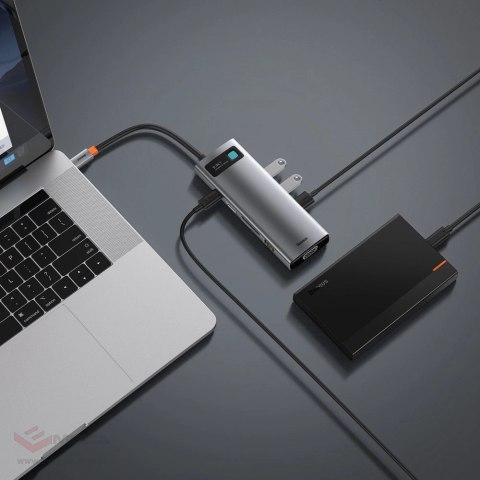 HUB Baseus Metal Gleam 9w1 USB-C - 3x USB 3.2 Gen 1 / USB-C PD 100W / VGA / HDMI / czytnik kart TF, SD / RJ45 - szary (CAHUB-CU0