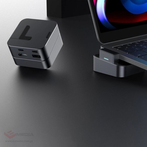 Hub Joyroom S-H121 podstawka USB-C - USB-A 3.0 / RJ45 / HDMI / USB-C / Thunderbolt do MacBook Pro - szary