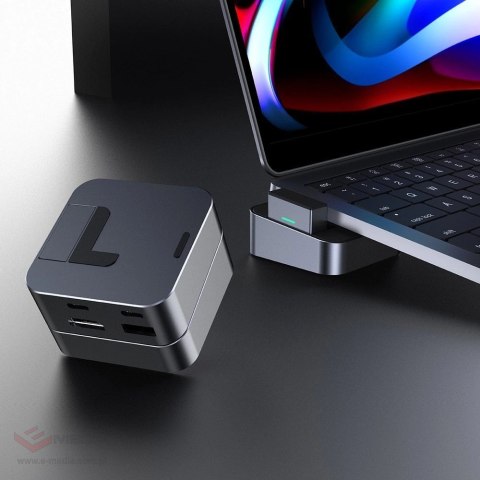 Hub Joyroom S-H121 podstawka USB-C - USB-A 3.0 / RJ45 / HDMI / USB-C / Thunderbolt do MacBook Pro - szary