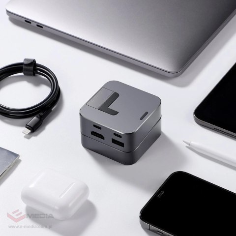 Hub Joyroom S-H121 podstawka USB-C - USB-A 3.0 / RJ45 / HDMI / USB-C / Thunderbolt do MacBook Pro - szary