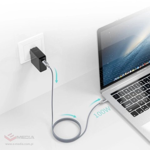Kabel Choetech XCC-1002-GY USB-C - USB-C PD QC 100W 5A 480Mb/s 1,8m - szary