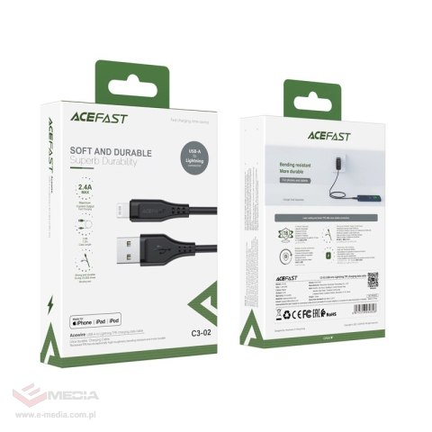 Acefast kabel MFI USB - Lightning 1,2m, 2,4A czarny (C3-02 black)
