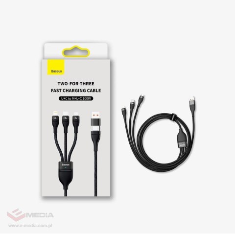 Baseus Flash Series II kabel USB Typ C / USB Typ A - USB Typ C / Lightning / micro USB 100 W 1,2 m niebieski (CASS030103)