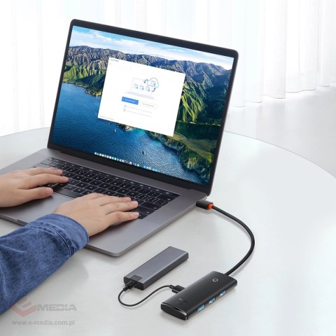 Baseus Lite Series przejściówka HUB USB Typ C - 4x USB 3.0 25cm czarny (WKQX030301)