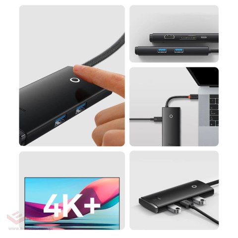 Baseus Lite Series wielofunkcyjny HUB USB Typ C - 2 x USB 3.0 / USB Typ C PD / HDMI 1,4 / SD/TF biały (WKQX050102)