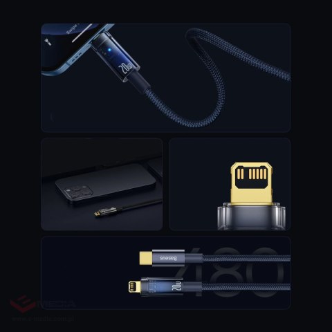 Kabel Baseus CATS000003 Lightning - USB-C 20W 480Mb/s 1m - niebieski