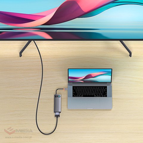 HUB Baseus Metal Gleam 8w1 USB-C - HDMI / 3x USB 3.2 / PD / czytnik kart SD, TF / VGA - szary