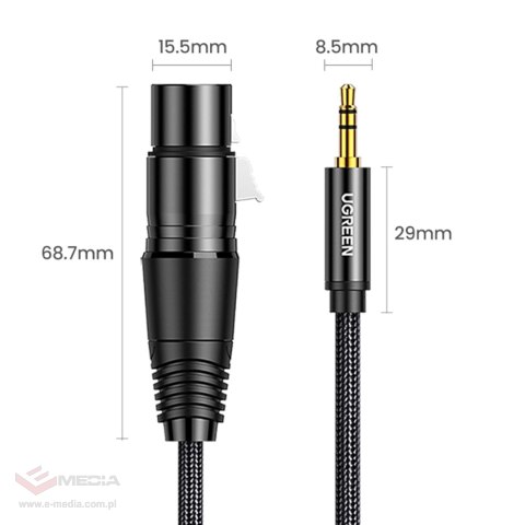 Ugreen kabel audio 3.5mm mini jack (męski) - XLR (żeński) 1m czarny (AV182)