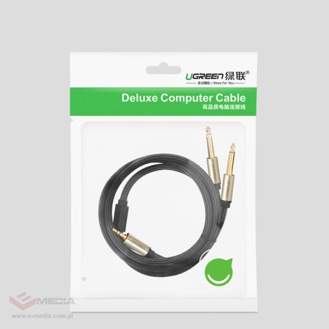 Ugreen kabel przewód audio mini jack 3,5 mm - 2 x jack 6,35mm 2m szary (AV126)