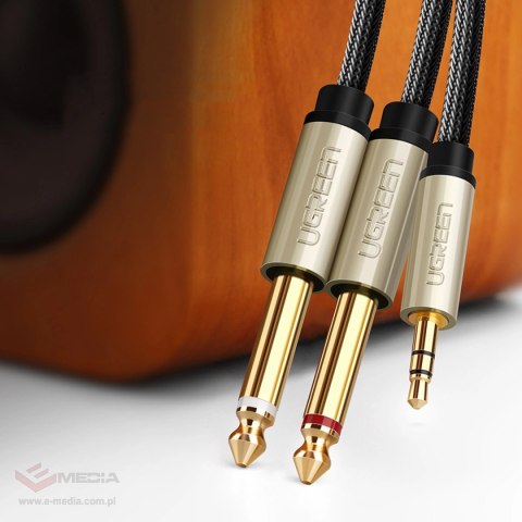 Ugreen kabel przewód audio mini jack 3,5 mm - 2 x jack 6,35mm 2m szary (AV126)