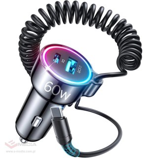 Ładowarka samochodowa 3w1 Joyroom JR-CL07 72W z kablem USB-C 1.6m - czarna