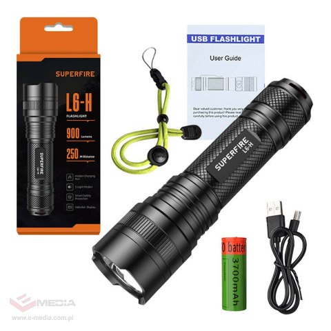 Latarka SUPERFIRE L6-H strumień świetlny 750lm USB-C
