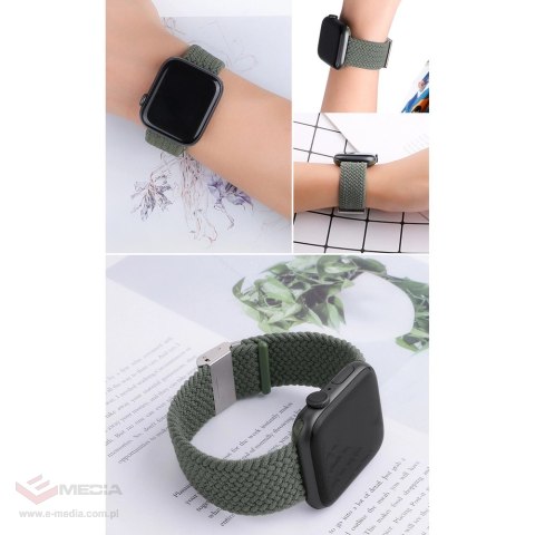 Pleciony materiałowy pasek bransoletka Strap Fabric opaska do Apple Watch 38 / 40 / 41 mm - zielony