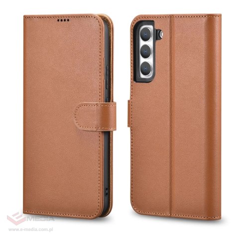 ICarer Haitang Leather Wallet Case skórzane etui do Samsung Galaxy S22+ (S22 Plus) portfel obudowa pokrowiec brązowy (AKSM05BN)