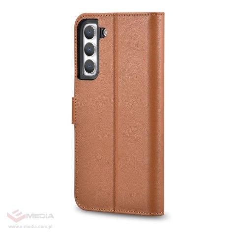 ICarer Haitang Leather Wallet Case skórzane etui do Samsung Galaxy S22+ (S22 Plus) portfel obudowa pokrowiec brązowy (AKSM05BN)