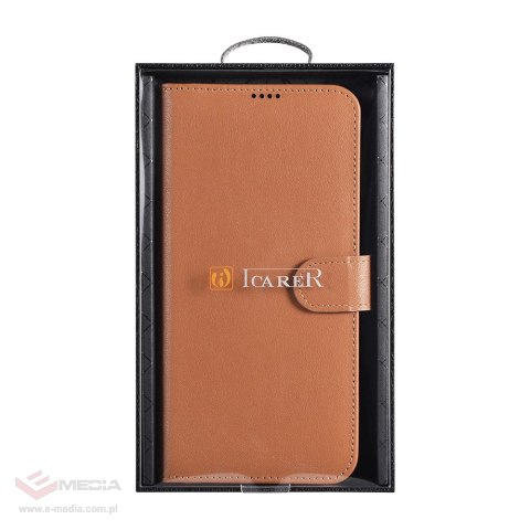 ICarer Haitang Leather Wallet Case skórzane etui do Samsung Galaxy S22+ (S22 Plus) portfel obudowa pokrowiec brązowy (AKSM05BN)