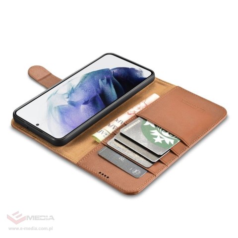 ICarer Haitang Leather Wallet Case skórzane etui do Samsung Galaxy S22+ (S22 Plus) portfel obudowa pokrowiec brązowy (AKSM05BN)