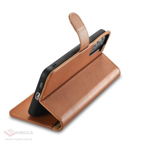 ICarer Haitang Leather Wallet Case skórzane etui do Samsung Galaxy S22+ (S22 Plus) portfel obudowa pokrowiec brązowy (AKSM05BN)