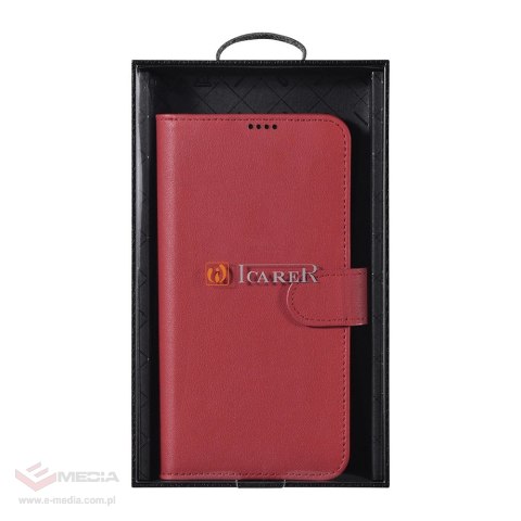 ICarer Haitang Leather Wallet Case skórzane etui do Samsung Galaxy S22+ (S22 Plus) portfel obudowa pokrowiec czerwony (AKSM05RD)