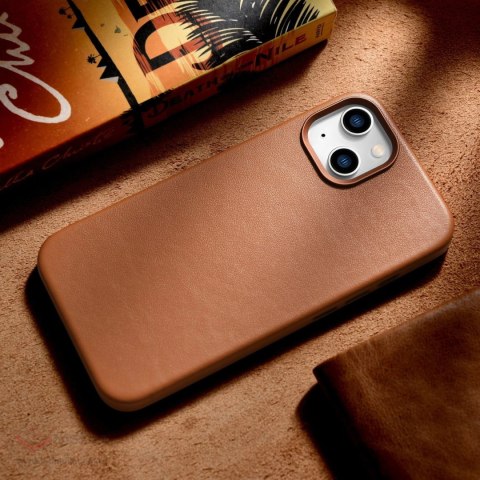 ICarer Case Leather pokrowiec etui z naturalnej skóry do iPhone 14 brązowy (WMI14220705-BN) (kompatybilne z MagSafe)