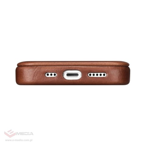 ICarer CE Oil Wax Premium Leather Folio Case skórzane etui iPhone 14 Plus z klapką magnetyczne MagSafe brązowy (AKI14220707-BN)