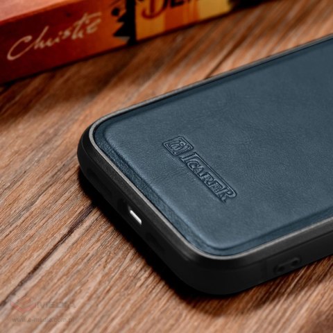 ICarer Leather Oil Wax etui pokryte naturalną skórą do iPhone 14 Plus niebieski (WMI14220719-BU)