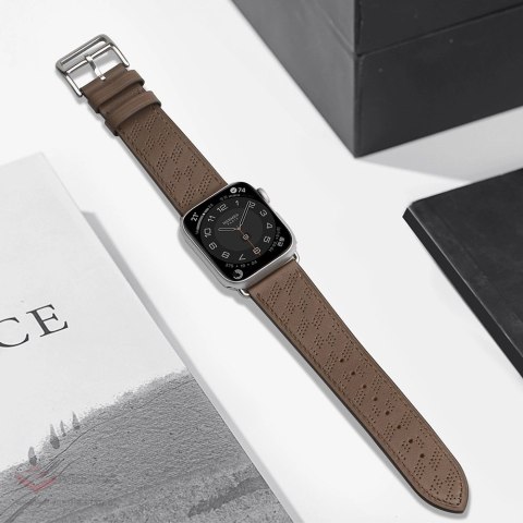 Pasek skórzany Strap Leather do Apple Watch 38 / 40 / 41 mm opaska bransoleta - ciemnobrązowy