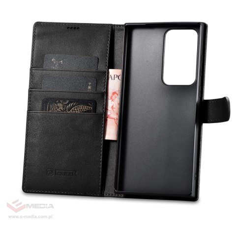 ICarer Wallet Case etui do Samsung Galaxy S23 Ultra skórzany pokrowiec portfel czarne