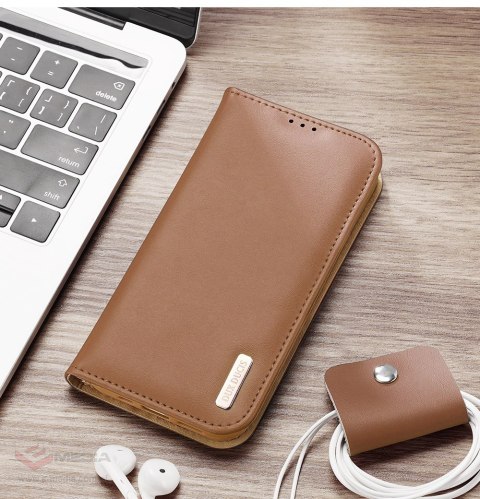 Etui z portfelem Dux Ducis Hivo z blokadą RFID do iPhone 15 Plus - brązowe