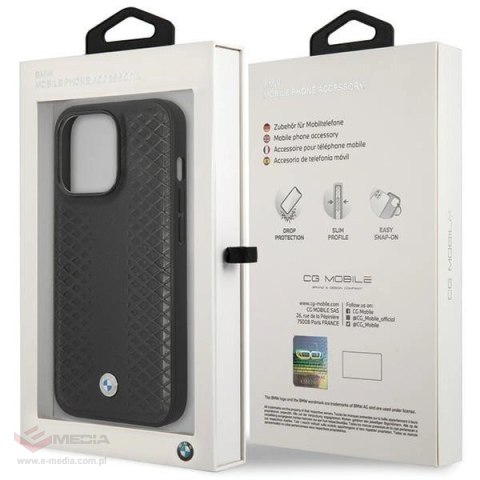 Etui BMW Leather Diamond Pattern na iPhone 14 Pro - czarne