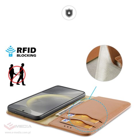 Etui Dux Ducis Hivo z klapką i blokadą RFID do Samsung Galaxy S24 - brązowe