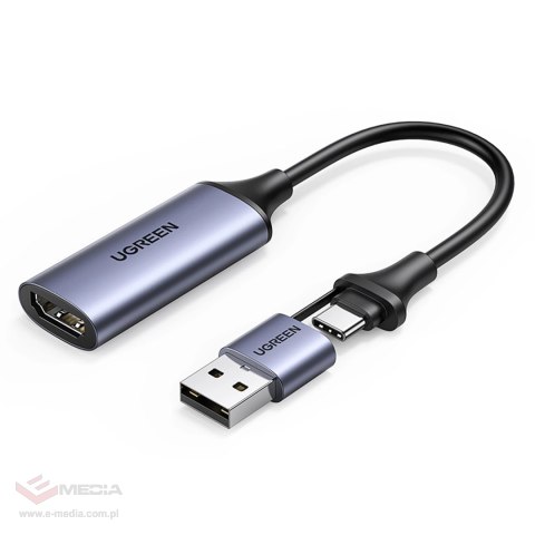 Karta przechwytująca Ugreen CM489 40189 HDMI (żeński) - USB-A / USB-C (męski) - szara
