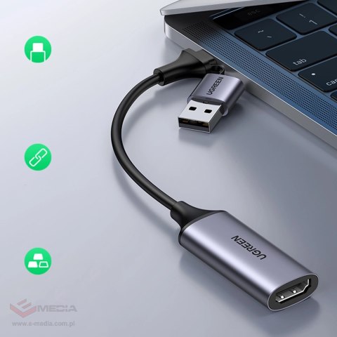 Karta przechwytująca Ugreen CM489 40189 HDMI (żeński) - USB-A / USB-C (męski) - szara