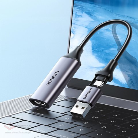 Karta przechwytująca Ugreen CM489 40189 HDMI (żeński) - USB-A / USB-C (męski) - szara