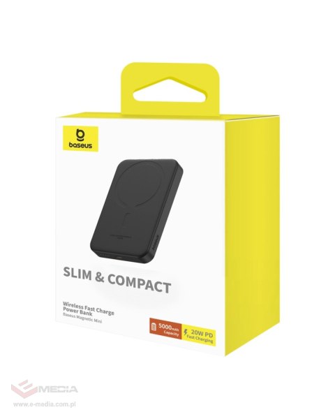 Mini powerbank Baseus 5000mAh 20W + kabel USB-C (20V/3A) - czarny