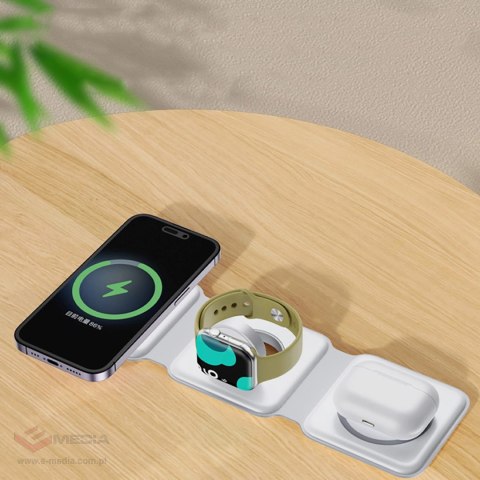 Ładowarka indukcyjna 3w1 Dudao A11N 15W - biała + kabel USB-C / USB-C