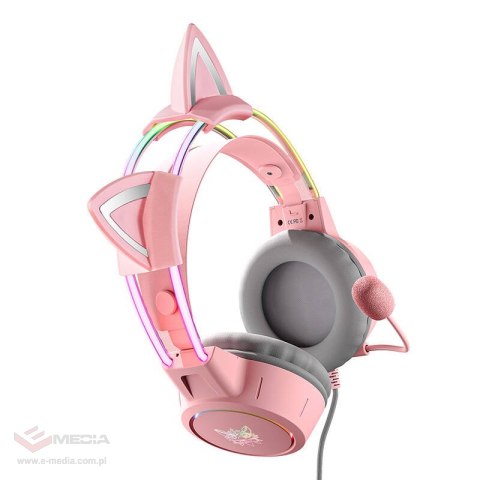 Słuchawki gamingowe ONIKUMA X15Pro z kocimi uszami (różowe)